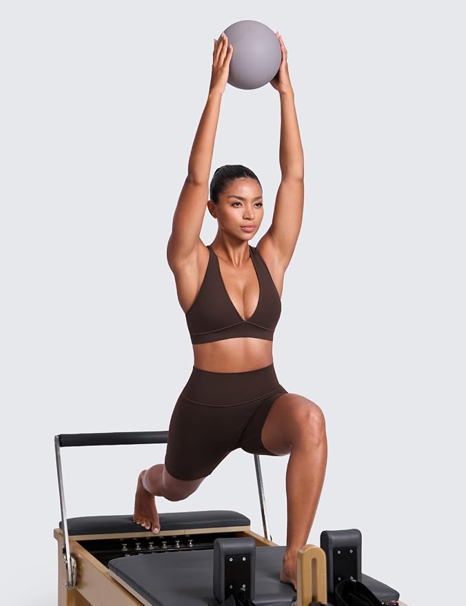 CRZ YOGA Butterlift Deep V Neck Sports Bras for Women - Padded Gym Wide Straps Cut-Out Cross Back Crop Pilates Workout Top