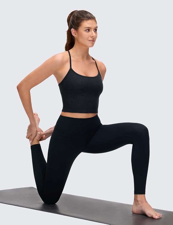 CRZ YOGA Cut-Out Y Back Crop Tank Tops for Women - Scoop Neck Spaghetti Strap Racerback Yoga Longline Sports Bra Non Padded