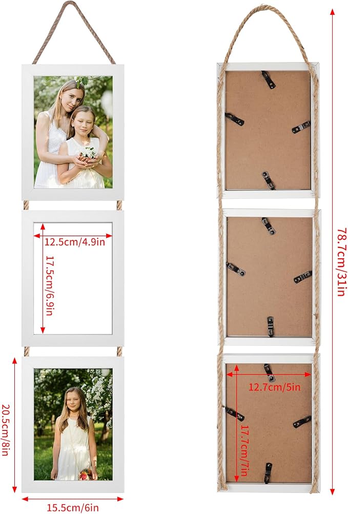 QUTREY 5x7 Collage Picture Frames White, 6 Openings Vertical 5 x 7 Hanging Photo Frames Display 5 by 7 inch Pictures for Wall Decor, 2 Pack