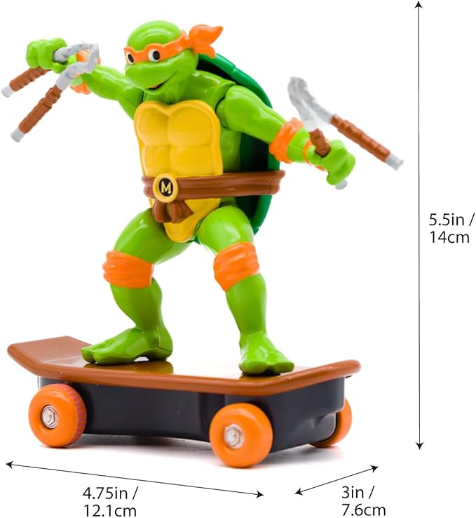 Teenage Mutant Ninja Turtles Sewer Shredders Classic Michelangelo – 5” Pull-Back Skate Toy on Wheels with Battle Action – Easter Birthday Gift for Boys Ages 3-8 – Collect All 4