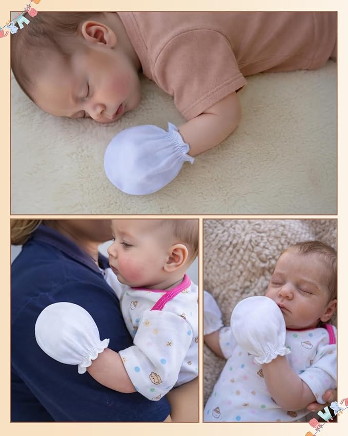 RATIVE Baby Mittens Newborn No Scratch Gloves, Organic Cotton Infant Mittens for Baby Boy & Girl, 0-6 Months