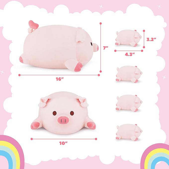 Achwishap 5PCS Pig Family,Pig Stuffed Animal Mommy with 4 Pig Babies Plush,Cute Pig Plush Pillow Cushion Doll,Kawaii Pig Plush Toy Hugging Pillow for Kids Adult(16” Pig Family)