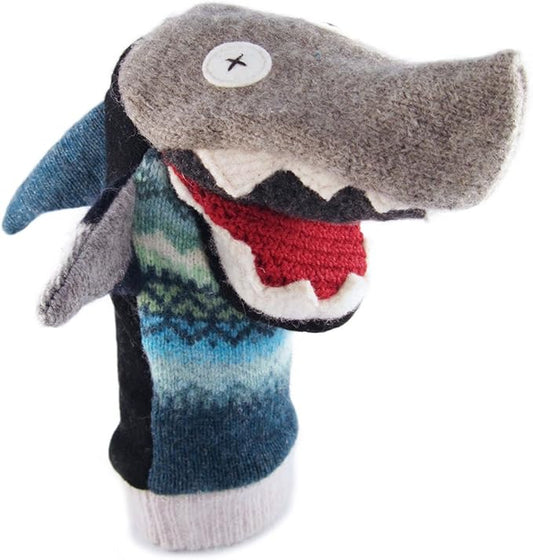 Cate and Levi - Baby Shark Boy Gift - Hand Puppet - Premium Reclaimed Wool - Handmade in Canada - Machine Washable (Shark)
