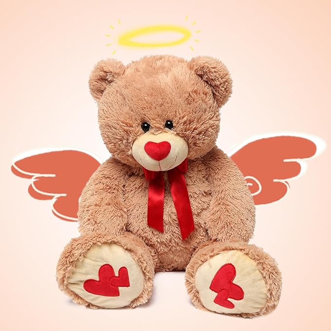 MaoGoLan Giant Teddy Bear 35" Stuffed Animal - Red Heart Footprints Big Teddy Bear Plush for Valentines Gift,Anniversary,Long Distance