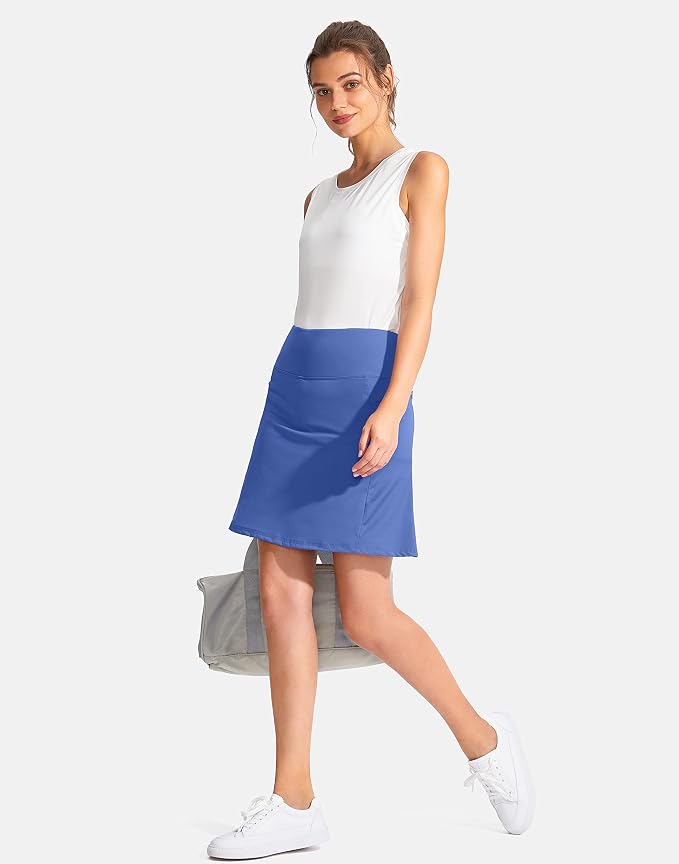 19" Ruffled Golf Skirts for Women | 3 Zipper Pockets, Knee Length, High Waisted, Long Skorts for Athletic, Casual, Tennis, Pickleball
