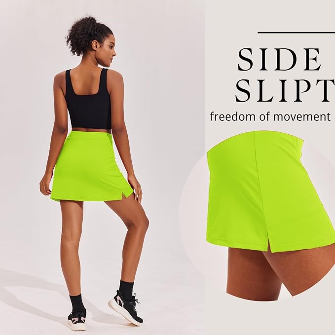 Ekouaer 16" Skorts for Women with Pockets Golf Pickleball Tennis Skirt | Silicone Grippers,2 Inner Pockets,Wide Waist,Side Slit Hem,Breathable,Soft,Lightweight