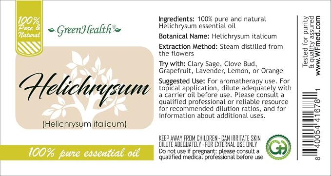 GreenHealth Helichrysum Essential Oil – 5 ml – 100% Pure & Natural – Therapeutic Grade – Amber Glass Bottle with Euro Dropper