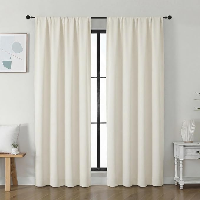 Simplebrand Ava Light Beige Light Filtering Curtains for Bedroom 72 Inch Length 2 Panels Set, Privacy Thermal Insulated Rod Pocket Door Window Curtains for Patio French Door Front Door, W40 x L72 Inch