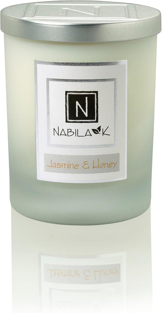 Nabila K – Jasmine & Honey - Soy-Based Candle - Jasmine, Ylang-ylang, Gardenia, Tuberose, and Honeysuckle, Honey - Hand-Poured - Cotton Wick - Aromatherapy - Essential Oils - Made in USA - 14 oz