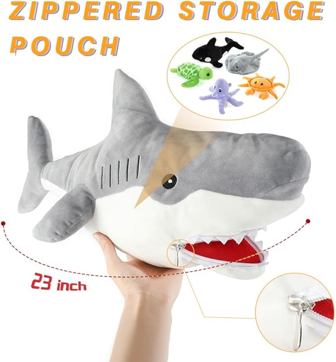Muiteiur 23" Shark Stuffed Animal Set, Soft 5-in-1 Ocean Creature Plush, Large Whale Shark Plush Toy Gift for Kids, Girls, Boys, Birthday