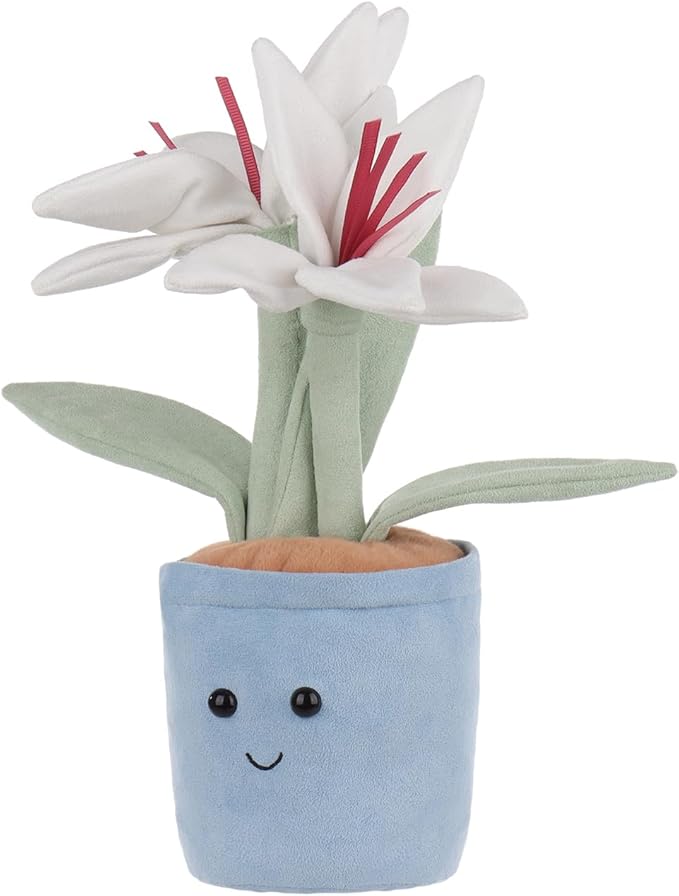 Apricot Lamb Potted Lily Flower Plush Stuffed Animals for Kids, Soft Cute Plush Toys for Baby Girl and Boy, Fluffy Potted Lily Flower White