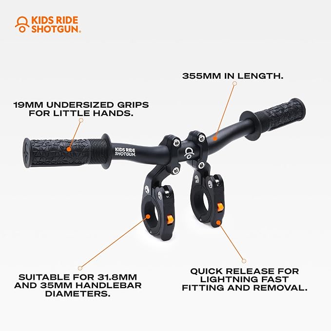 Kids Ride Shotgun - Child Bike Seat & Handlebar Combos - Front Mounted, for Children Aged 2~5 Years, Fits Most Adult Modern Mountain Bikes, Adjustable for Comfort