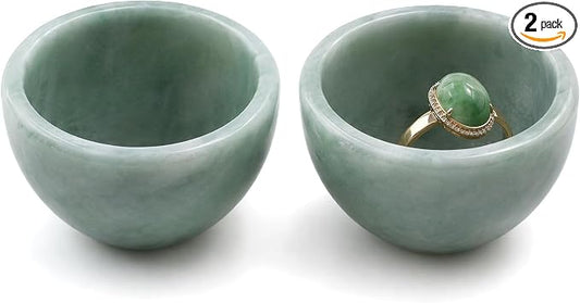 2 PCS Ring Bowl Jade Stone Trinket Dish Small Jewelry Holder Suitable For Vanity Nightstand Desk Decor Crystal Storage Home Office Accessories