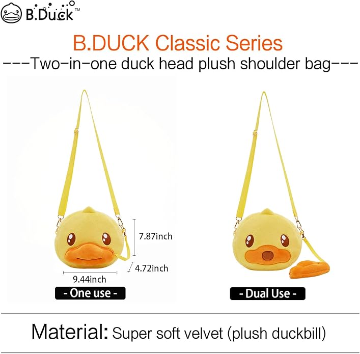 B.DUCK Plush Purse Crossbody Bags Kawaii Handbag with Zipper Cute Duck Shoulder Bag Coin Wallet Toy Purse for Gifts