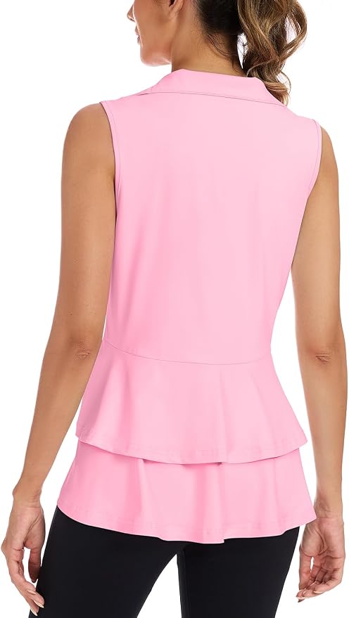 Women's Golf Vest with Pleated Tennis Skirt Hem Lightweight Full Zip Sleeveless Athletic Shirts with Pockets