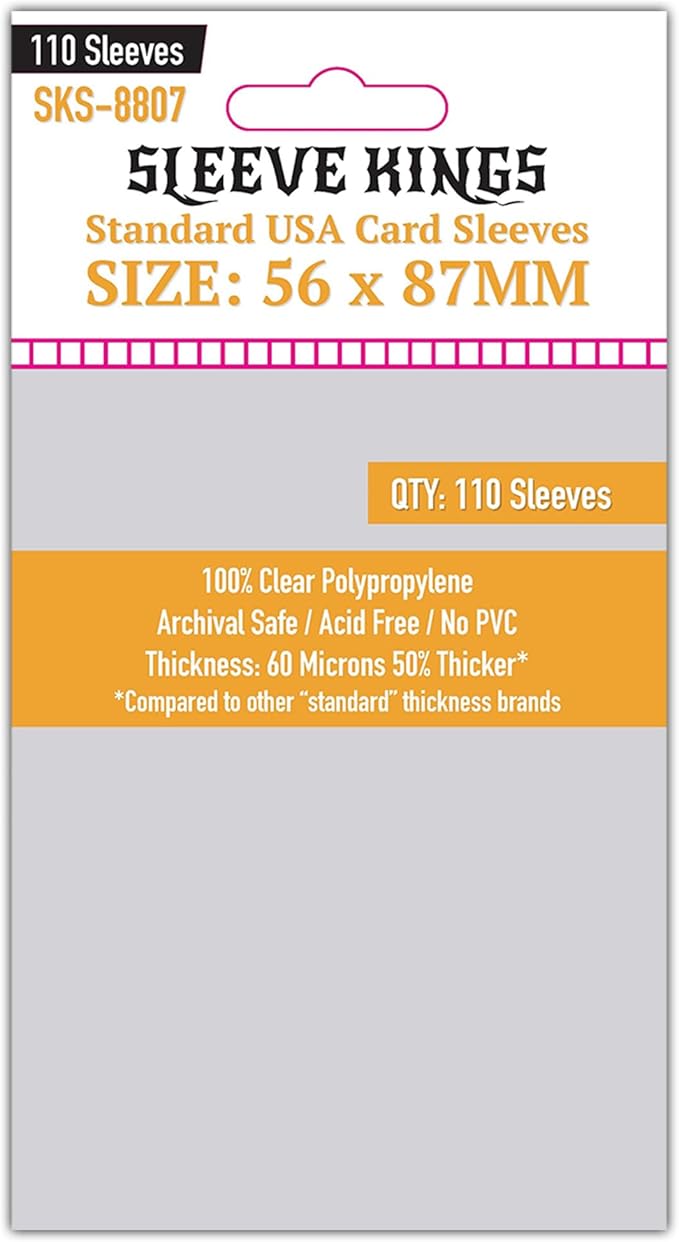 Sleeve Kings Standard Card Sleeves – 110 Count, Clear 60 Micron Thickness, Medium USA Size (56 x 87 mm), Compatible with Heat: Pedal to the Metal & More – SKU: SKS-8807