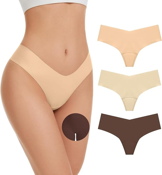 OVRUNS Camel Toe Underwear for Women Low Waist Camel Toe Thong Seamless Workout Cameltoe Proof Concealer Panties 3 Pack