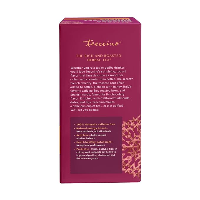 Teeccino Hazelnut Herbal Tea - 25 Tea Bags - Rich & Roasted Herbal Tea That’s Caffeine Free & Prebiotic for Natural Energy,