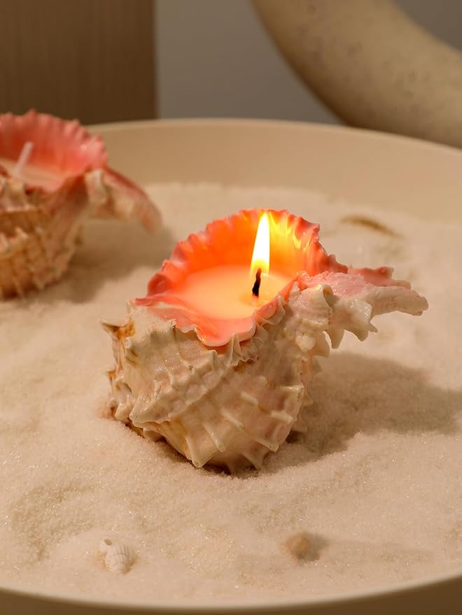 Conch Shape Scented Candle,Minimalist Summer Ocean-Themed Sea Snail Soy Wax Aroma Decorative Candle for Table Photo Prop,Real Pink Whelk Self Love Healing for Women,Fun Beachy Decor