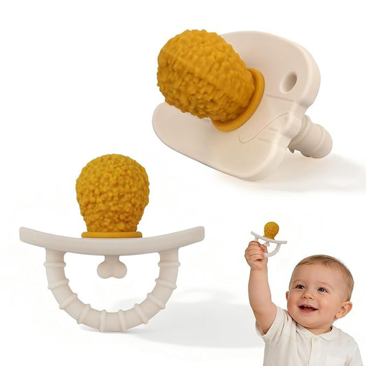 Chuya Teether Pacifier Baby Toys 0 3 6 9 12 Months, 2 Pack Fried Chicken Leg Shape Teething Baby Pacifier Silicone Babies Teethers Teething Relief for Babies,Infant Toys Sensory Toys