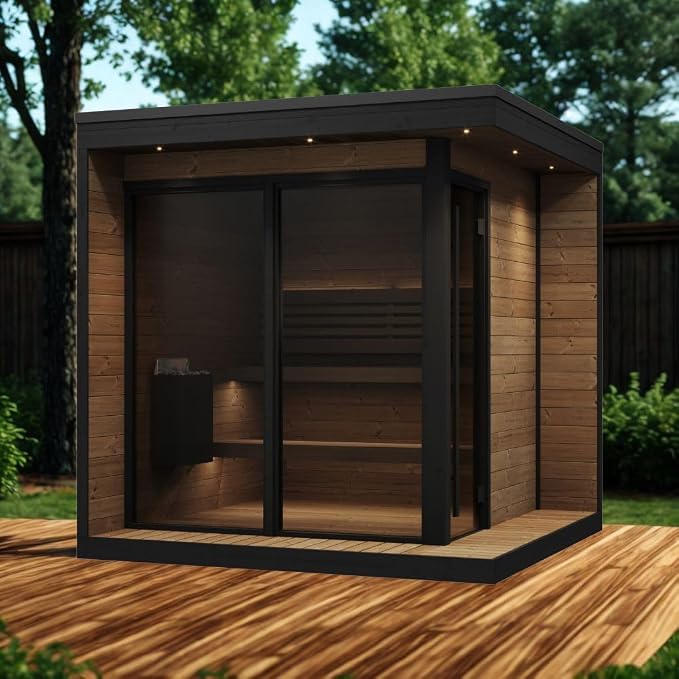 GL6 Outdoor Sauna Kit, Garden Luxury-Series Outdoor DIY Sauna Kit, Thermo-Spruce, up to 6 Persons Bundles (Sauna Heater and Sauna Stones Included) (HIVE MINI 11 WiFi - Black)