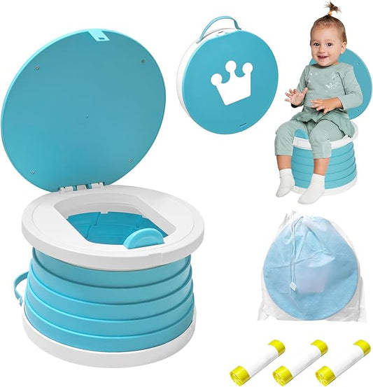 2025 Upgraded Portable Potty Training, Foldable Toilet,Travel Potty for Toddler, Apply to Seat Emergency Toilet for Camping, Outdoor, Car, Indoor, Including 3 rolls of garbage bags (Blue)