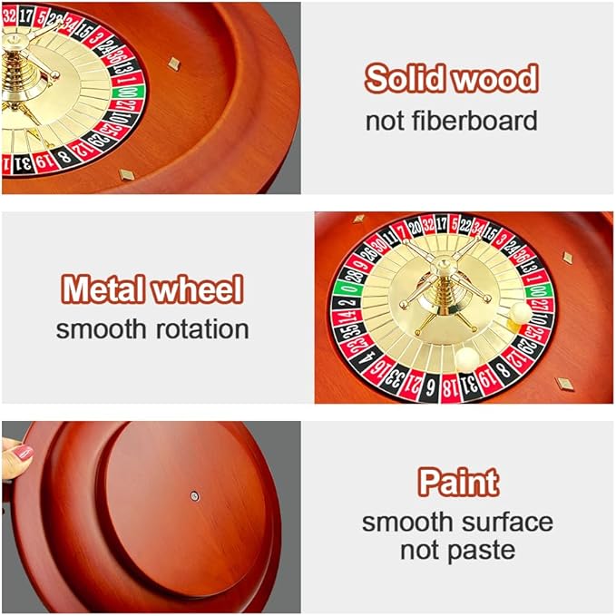 Wooden Roulette Wheel, 11 inch Solid Wood Casino Roulette Wheels for Adults, Professional Roulette Board for Home Game Night Party
