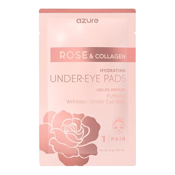 AZURE Rose & Collagen Hydrating Under Eye Pads - Anti Aging, Revitalizing & Moisturizing Eye Mask Patches - Reduces Fine Lines, Wrinkles, Dark Circles & Puffiness - Skin Care Made in Korea - 10 Pairs