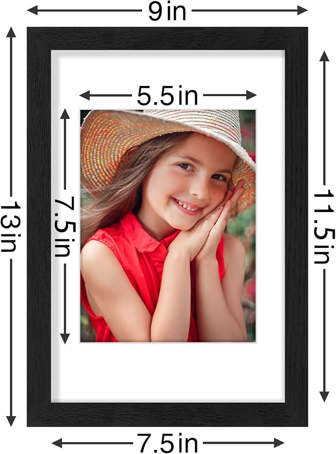 Vittanly 8x12 Picture Frames Set of 9 for Wall or Tabletop Display, Black | Display Pictures 6x8 with Mat or 8x12 without Mat, Engineered Wood with Shatter Resistant Plexiglass, Gallery Photo Frames