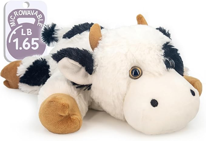 MARYSUN Microwavable Heated Cow Stuffed Animal - Weighted Stuffed Animal Plush, Heating Pad, Cozy Gift for Girls|Women|Kids|Elderly People