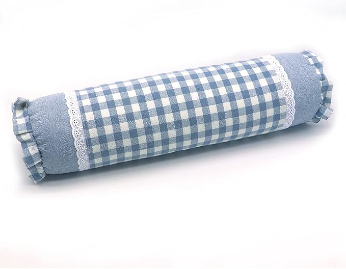 Buckwheat Neck Roll Pillow with Adjustable Fill – Cervical Bolster for Neck Lumbar Support, Cooling Cylinder Pillow for Side and Back Sleepers (16x4 inch, PlaidBlue)