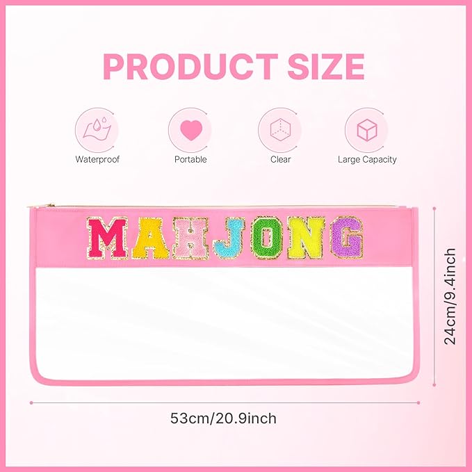 eurovicky Clear Waterproof Mahjong Bag, Empty Mahjong Tile Bag with Zipper Mahjong Case for American Mahjong Set, Case Only (Sweet Pink)