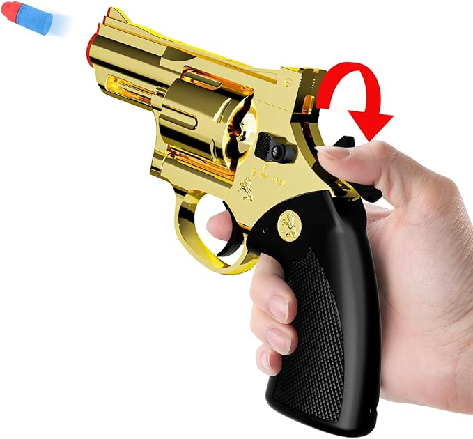 Toy Gun Soft Bullet Toy Revolver, Can fire Sponge Bullets,with 40 Bullets,for Age of 6 7 8 9 10+ Years Old Kid Boys Girls（Gold）