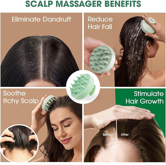 Scalp Massager Brush for Hair Growth – Silicone Scalp Scrubber & Scalp Exfoliator – Manual Scalp Massager Brush for Wet or Dry Use – Hair Massager Scalp Shampoo Brush Tool (Green)