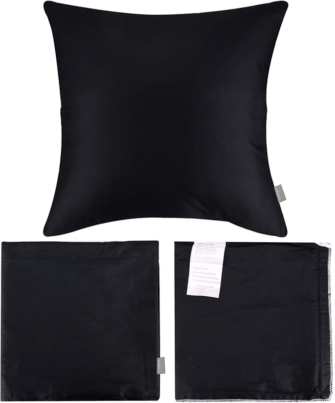 Thmyo 4-Pack 100% Cotton Comfortable Solid Decorative Throw Pillow Case Square Cushion Cover Pillowcase Sublimation Blank Pillow Covers Halloween DIY Throw Pillowcase for Sofa(26x26inch/66x66cm,Black)