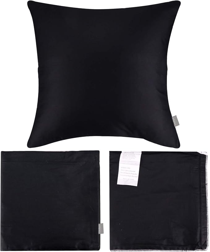 Thmyo 4-Pack 100% Cotton Comfortable Solid Decorative Throw Pillow Case Square Cushion Cover Pillowcase Sublimation Blank Pillow Covers Halloween DIY Throw Pillowcase for Sofa(24x24inch/60x60cm,Black)