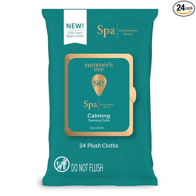 Summer's Eve Spa Calming Chamomile Feminine Wipes, 100% Plant Based*, pH balanced Plush Cloths, 24 Count