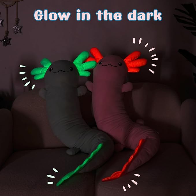 Tezituor Giant Axolotl Stuffed Animal 48 inch Long Plush Toy for Kids Adults Green Salamander Body Pillow for Girls 6-12, Axolotl-Lover Gifts Christmas Valentine's Day Easter, Glow in The Dark