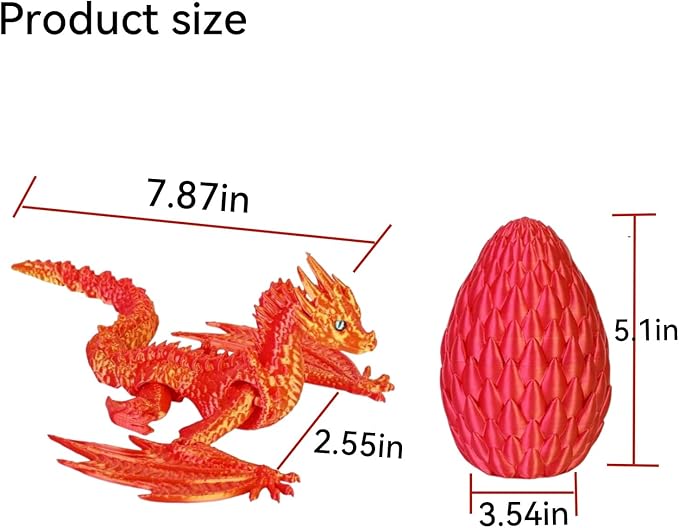 3D Printed Dragon,Flying Mystery Easter Egg Articulated Dragon,3D Printed Crystal Dragon with Wings,3D Dragon Eggs with Dragon Inside,Adults Fidget Toys for Autism ADHD (Red Gold Pro)