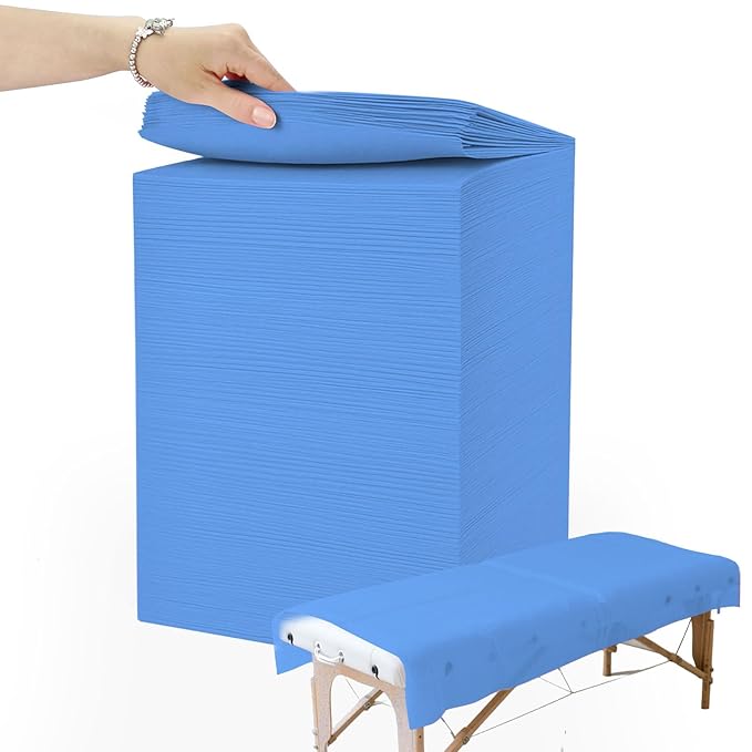 200 Piece Disposable Massage Table Sheets 31" x 71" - Non-Woven Fabric Bed Covers for Spa, Massage, Beauty & Tattoos - Breathable, Hygienic (Blue)