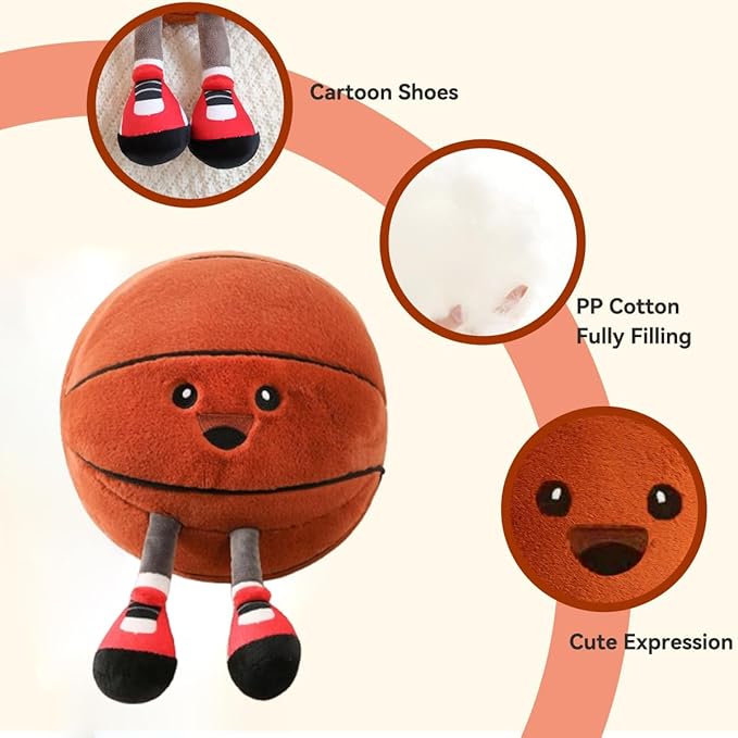 Funny Basketball Pillow with Legs – Cute Stuffed Animal Toy for Boys Girls, Basketball Throw Pillow Gift for Room Decor, Couch or Bed (Baketball 11 Inch)