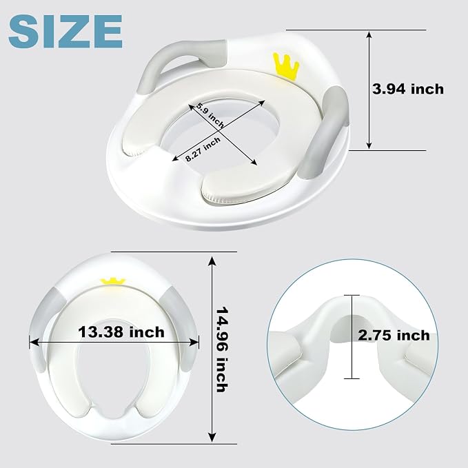 Toddlers Toilet Seat,Potty Training Toilet Seat for Boys and Girls Kids Toddler Potty Seat for Toilet, Potty Seat Cover for Baby with Detachable Soft Cushion, Non-Slip Sturdy Handle (White)