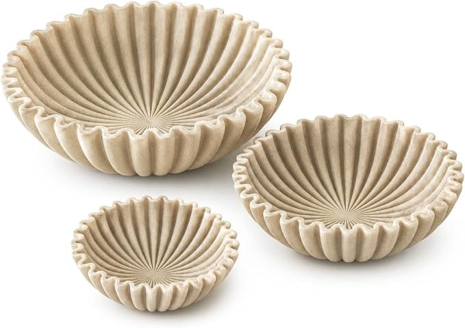 YMXYJM Decorative Bowl Set of 3, Fluted Resin Bowls for Home Decor, Beige | Includes three different sizes (Large, Medium & Small) for versatile use