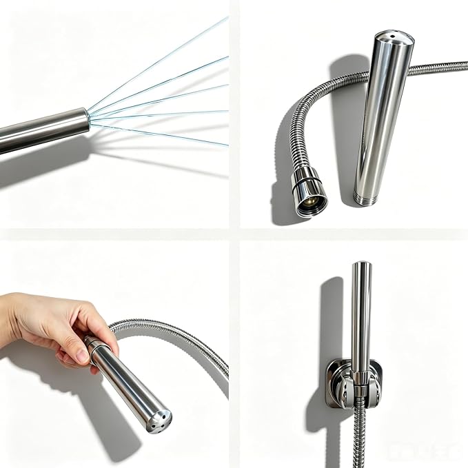 Shower Enema Kit for Personal Hygiene, 6FT Stainless Steel Douche Hose with 2 Smooth Nozzles, T-Valve Diverter, Adhesive Shower Holder, Easy Install for Men and Women