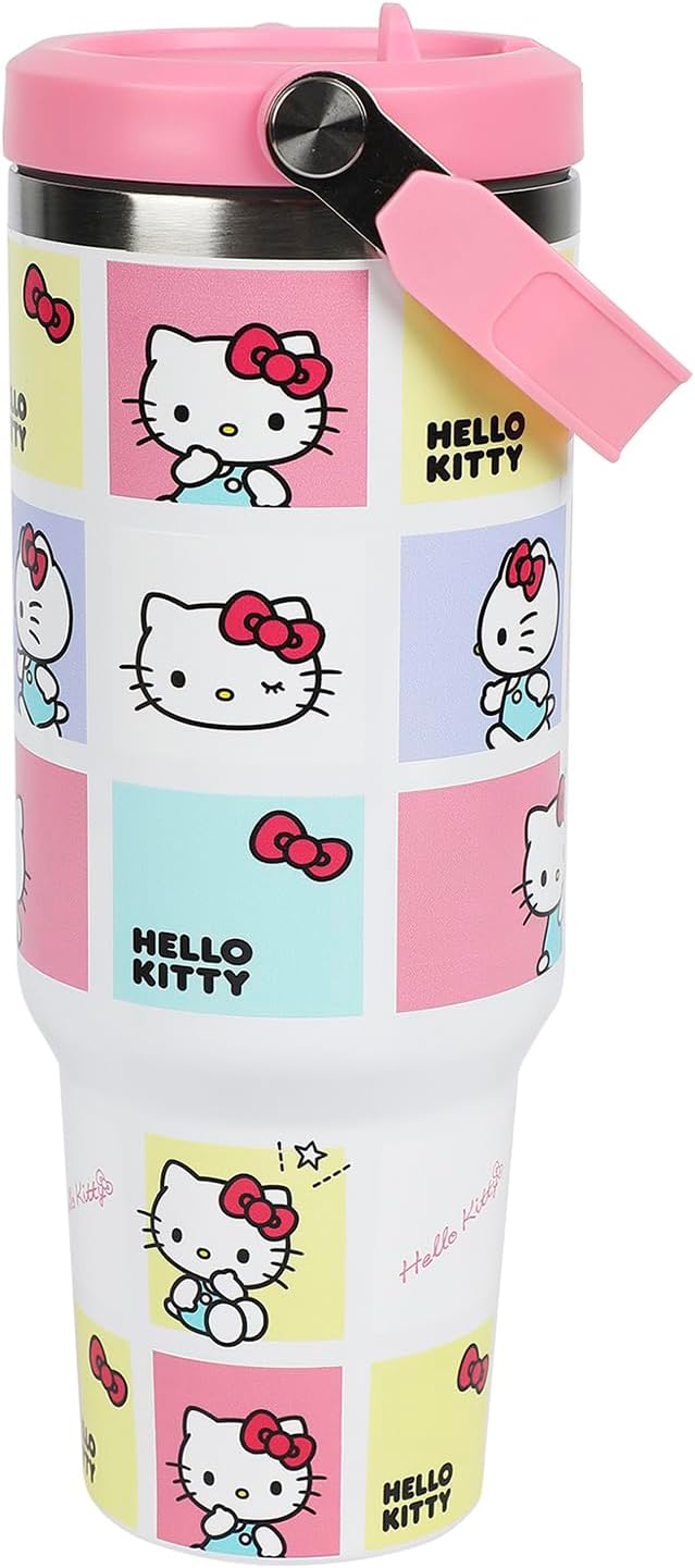 Bioworld Hello Kitty Character Squares White 40 Oz Stainless Steel Tumbler
