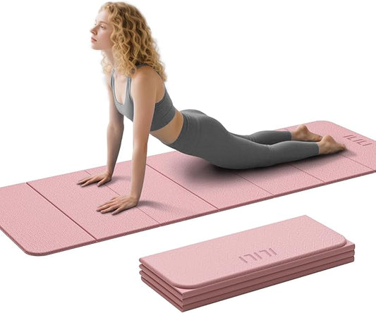 ILILI Foldable Yoga Mat 71 * 24 * 0.3'' - TPE Non-Slip Fitness Mat for Home，Waterproof & Lightweight (2lb) for Home Gym, Pilates & Stretching,Fitness Workouts