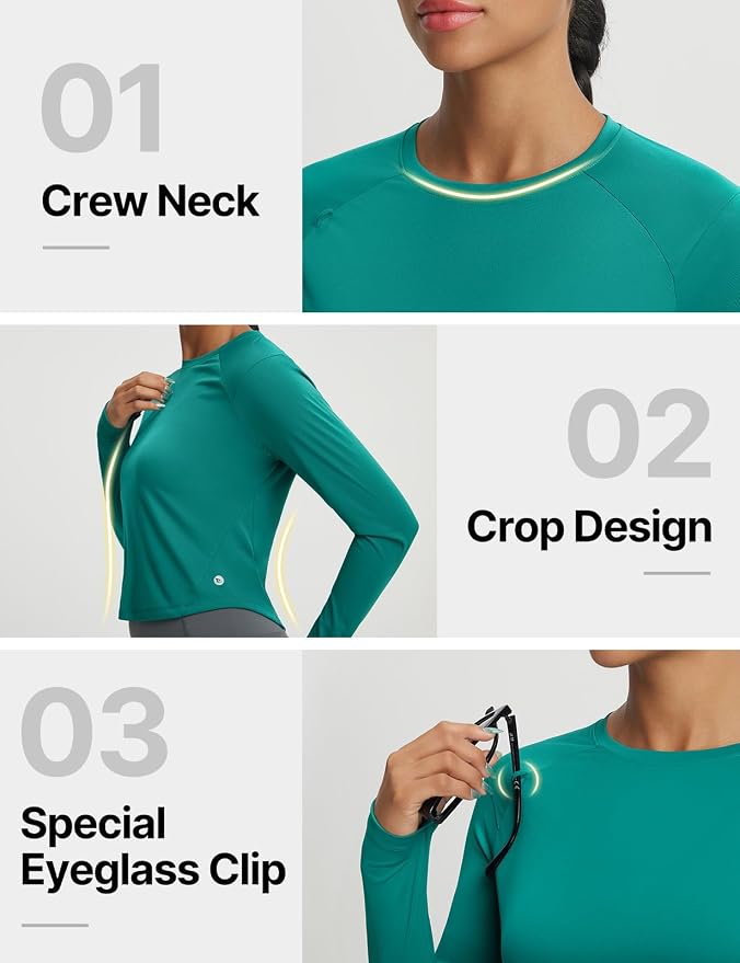 baleaf Women's UPF 50+ Long Sleeve Sun Shirts Crop Rash Guard UV Workout Tops SPF Slim Fit Lightweight Athletic Hiking