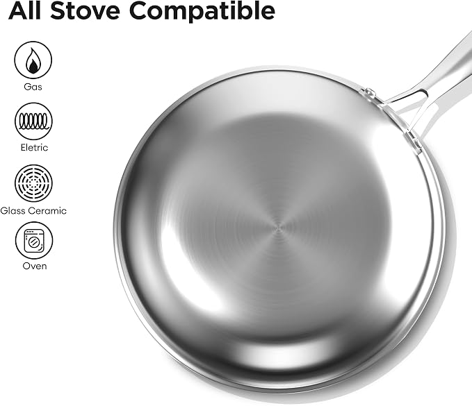 COOKER KING 12" Hybrid Wok Pan with Lid, Nonstick Deep Skillet for Stir-Fry | Non-Toxic Coating, Dishwasher & Oven Safe, Induction Ready, Stay-Cool Handle, 3-Ply Stainless Steel Clad for Fast Heat