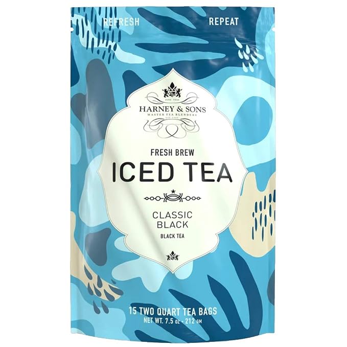 Harney & Sons Fresh Brew Iced Tea, Organic Black Tea, 15 Iced Tea Bags, Brews Up to 30 Quarts, Unsweetened Black Tea