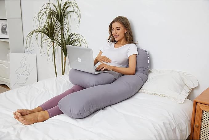ZZZhen Pregnancy Pillow for Sleeping, U Shaped Maternity Pillow - 56 Inch with Grey Microfiber Removable Cover, Multi- Use and Support Back, Hips, Legs, Belly for Pregnant Women Sleeping